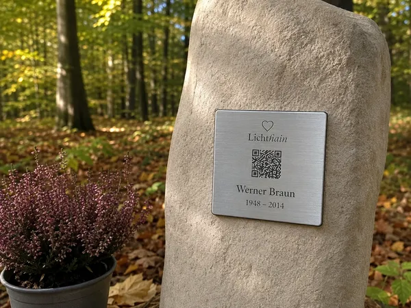 Lichthain QR-Plakette an einem Grab